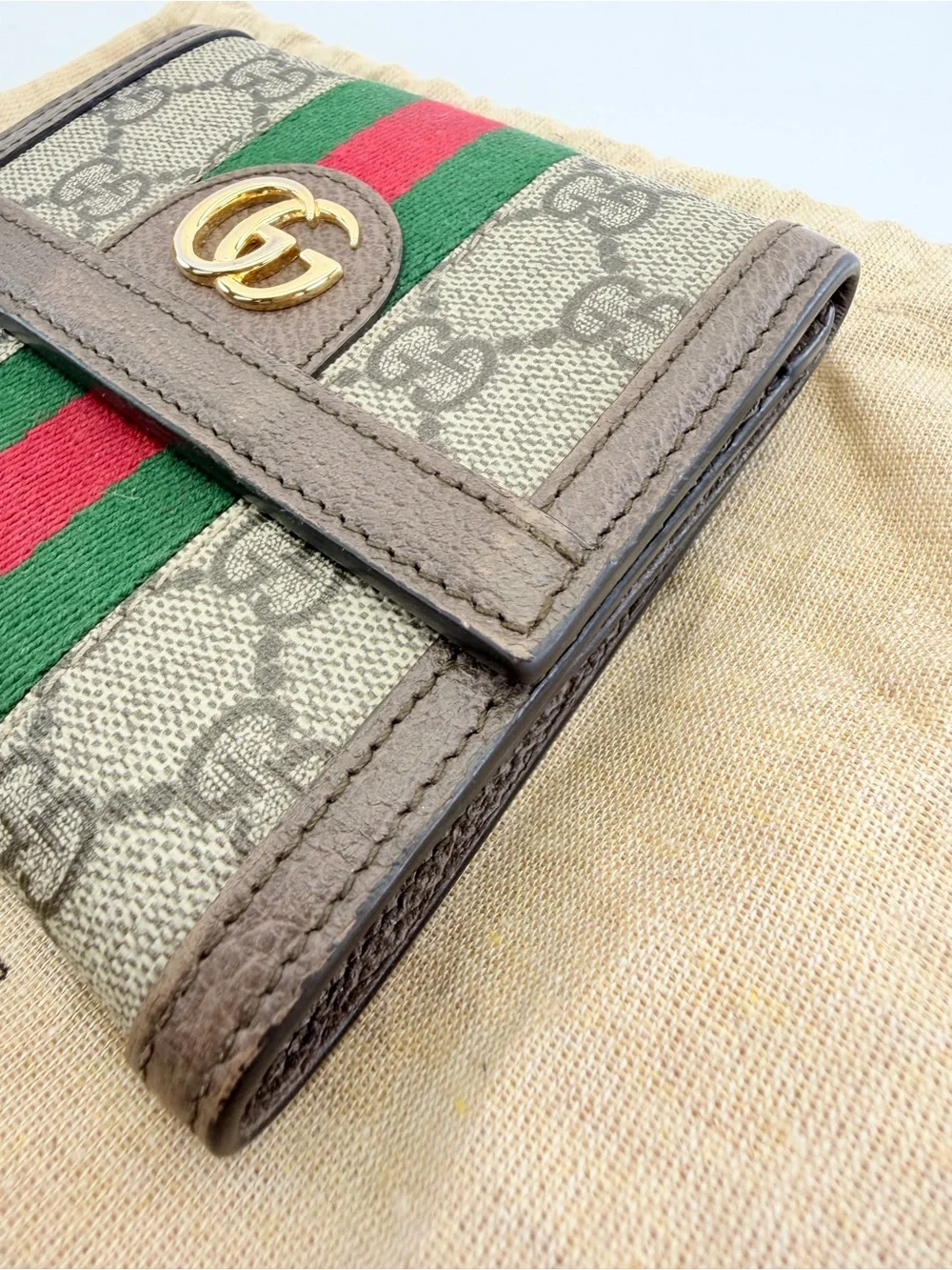 Gucci GG Canvas Small Ophidia Trifold Wallet in Gray with Green & Red Web